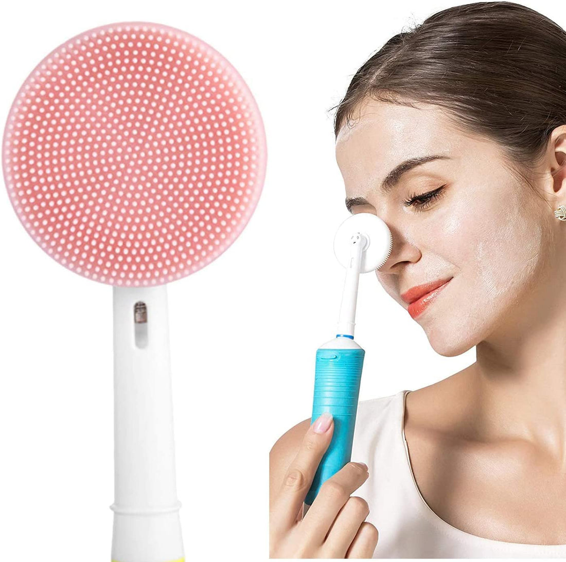 THE PACK Facial Cleansing Brush Replacement Head Compatible with Oral B Bruan Electric Toothbrush Bases-2 Waterproof Silicone Face Spin Brushes for Cleansing Deep Cleaning & Massaging (Pink)