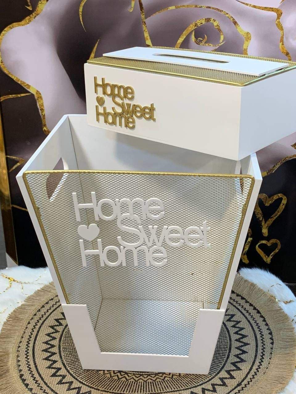 Wooden Basket And Tissue Holder (HOME SWEET HOME) From FLAMINGO - White
