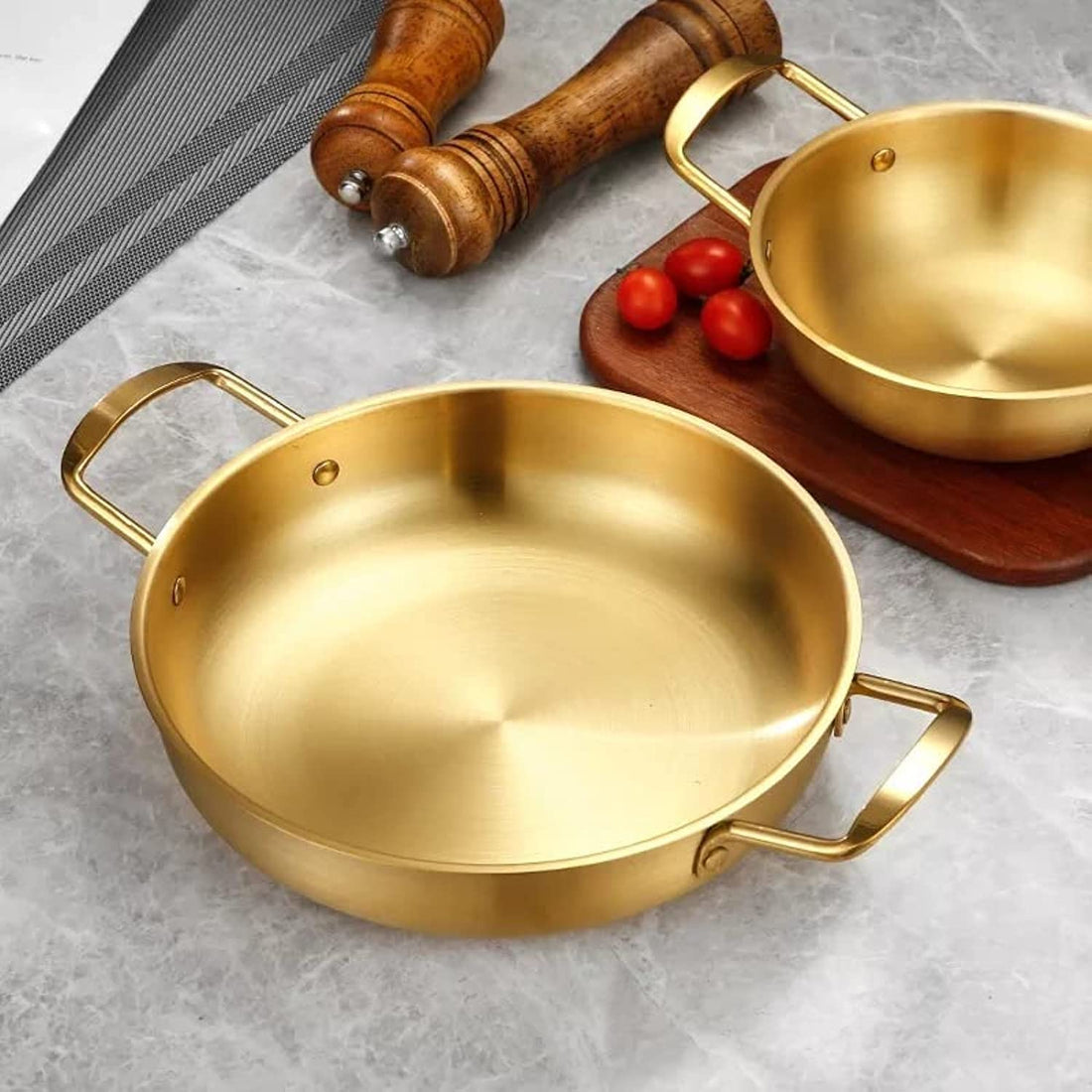 Stainless Steel Pan With Double Ear Spanish Cooking,Seafood Bowl Cooking Utensils (25cm)