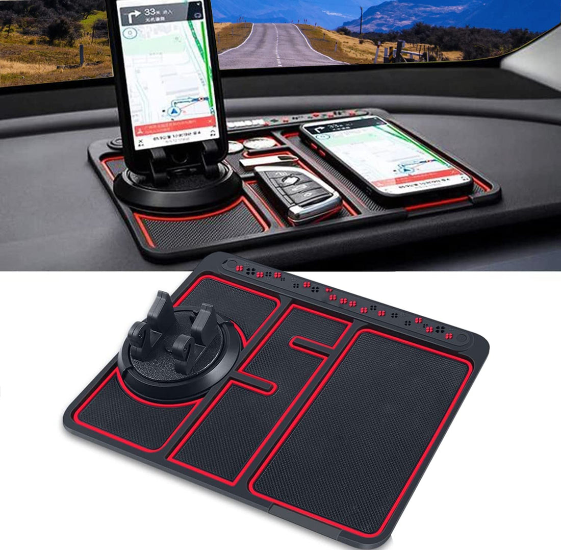 Phone Pad for Car, 4-in-1 Universal 360° Rotating Car Phone Holder for Cell Phones, Multifunctional Car Dashboard Organizer Tray Anti Slip Mat Sticky Pad