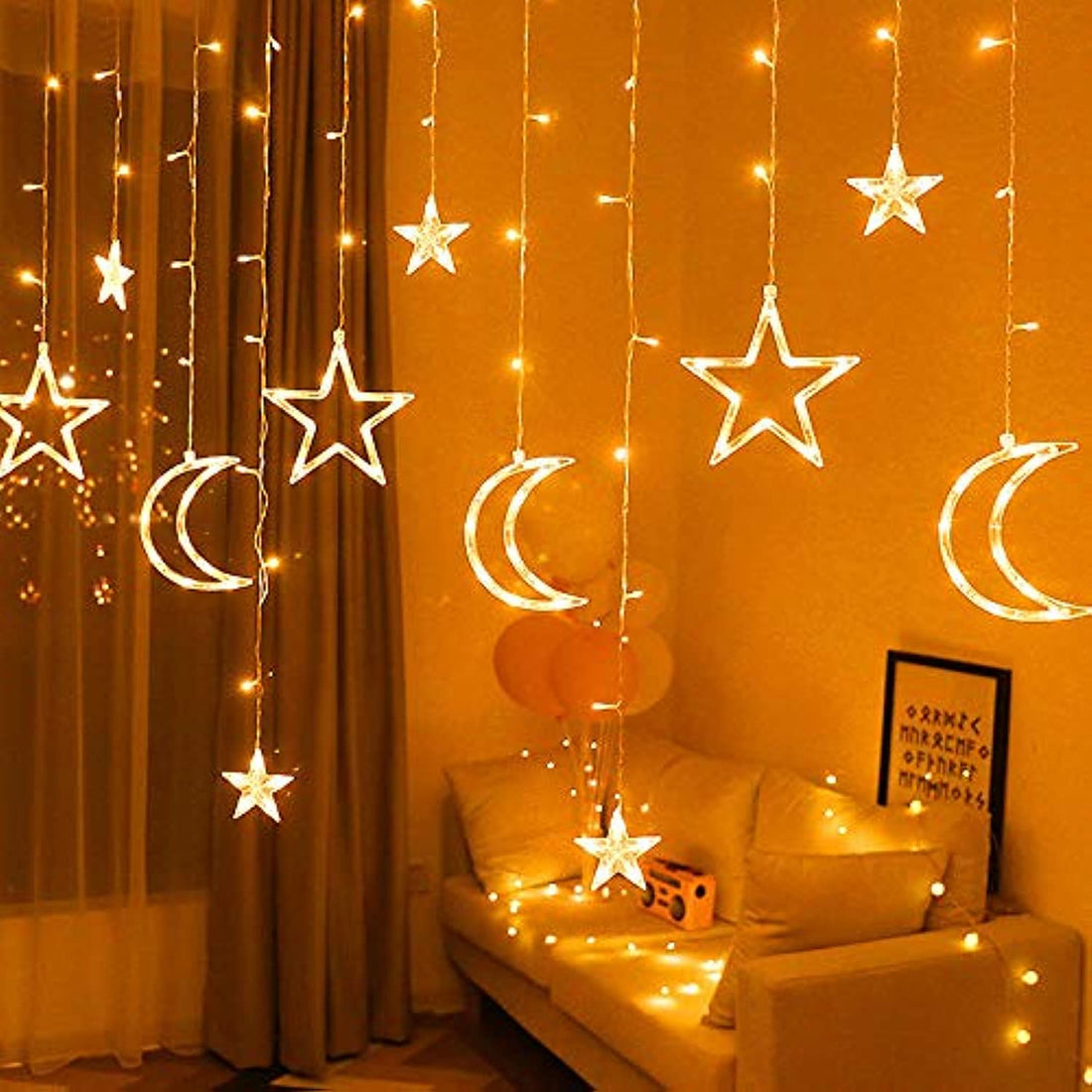 Ramadan Lights LED String Light Eid Moon Star Lantern Lights, EID Fairy String Lights Battery Operated for Ramadan Christmas Bedroom Garden Outdoor Home Ramadan Decorations Wedding Valentine's Day