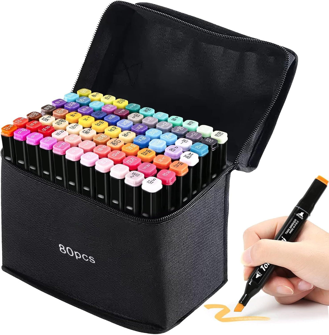 GHAZAL Double Head Animation Sketch Graffiti Marker Drawing Set Marker Pen with Pencil Holder, the ink is quick drying, smudge-proof and not easy to fade.(80 Colors)