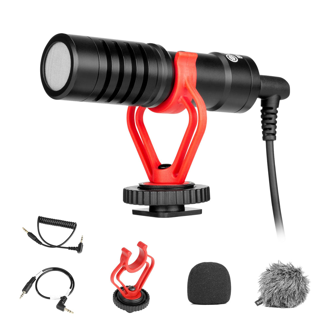 BOYA by-MM1 On-Camera Shotgun Microphone for iPhone, Android Smartphones, DSLR Cameras Camcorders - Battery-Free Video Mic for Vlog Podcast Streaming Recording