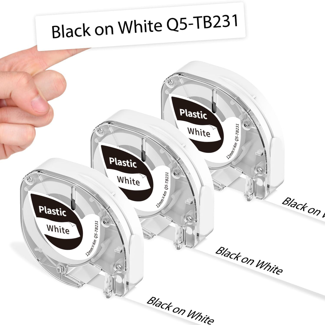 Phomemo P12 Labels Replacement for DYMO Letratag Refills 12mm x 4m 1/2 x 13 Black on White Themal Paper Label Maker Tape for P12 & P12 Pro Label Maker (Black on White-Thermal, 3 rolls)