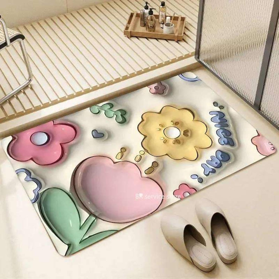 3D Cartoon Bath Floor Mat Toilet Door Entrance Bathroom Super Absorbent Mats Anti Slip Soft Diatom Mud Cute Rug Home Decor (A3)