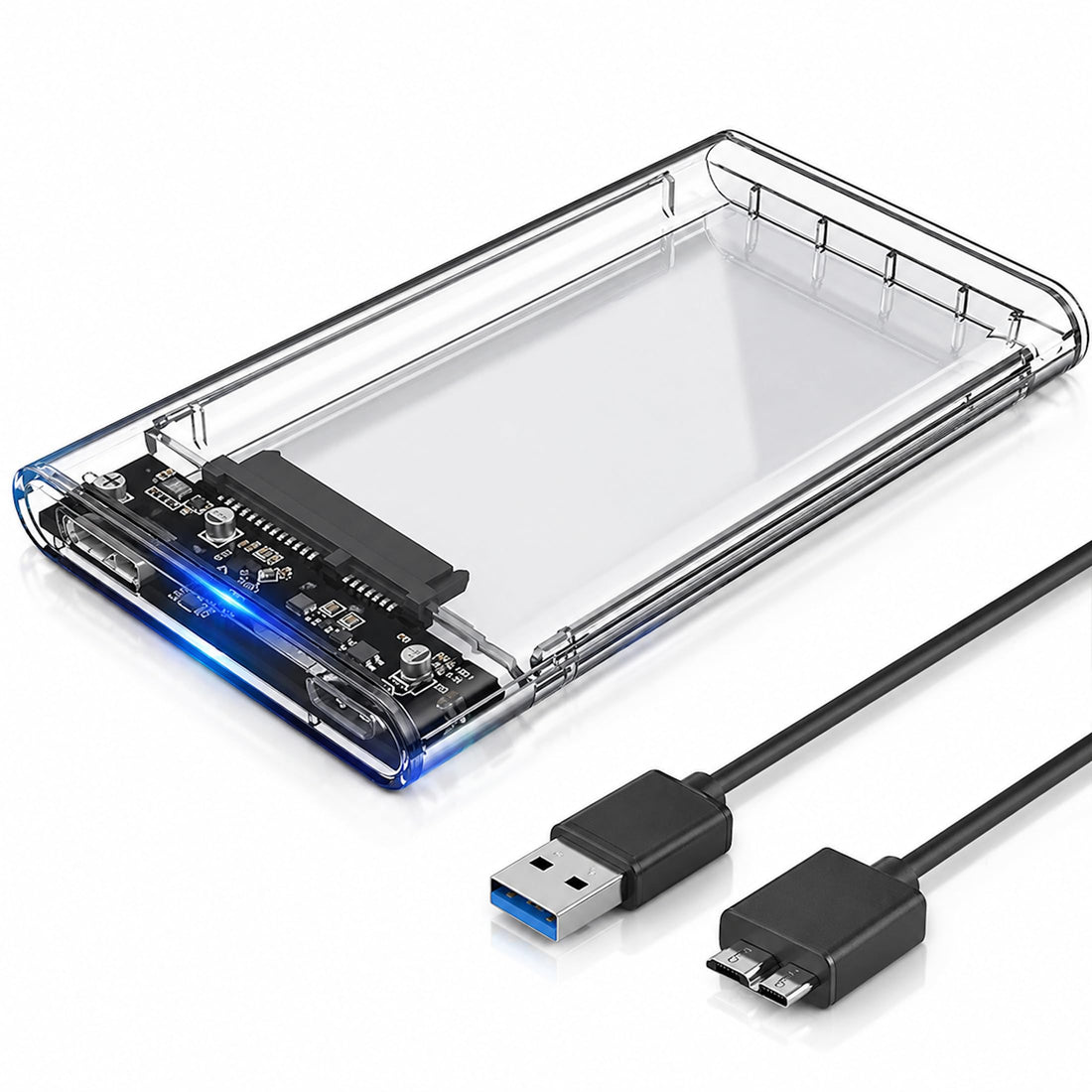 LUPO 2.5 Inch HDD Enclosure - Hard Disk Drive External Case Caddy - USB 3.0 SATA, for HDD, Solid State Drive SSD - Tool Free - CLEAR