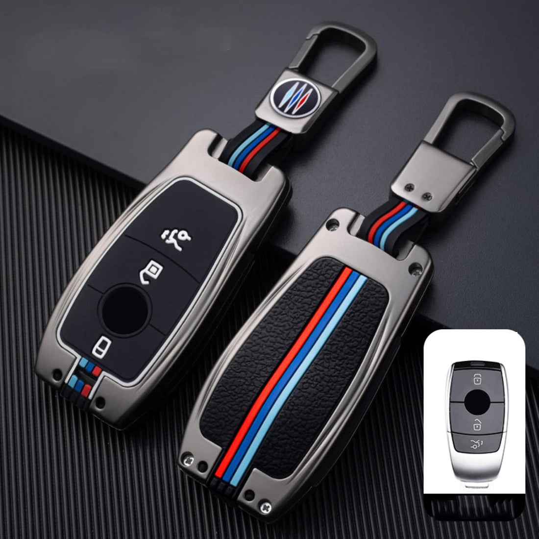 Key Case for Mercedes Benz 2017 E Class 2018 S Class E200 E300 W177 W213 3-Button Car Key Case Night Light Fashion Key Ring Key Cover Black
