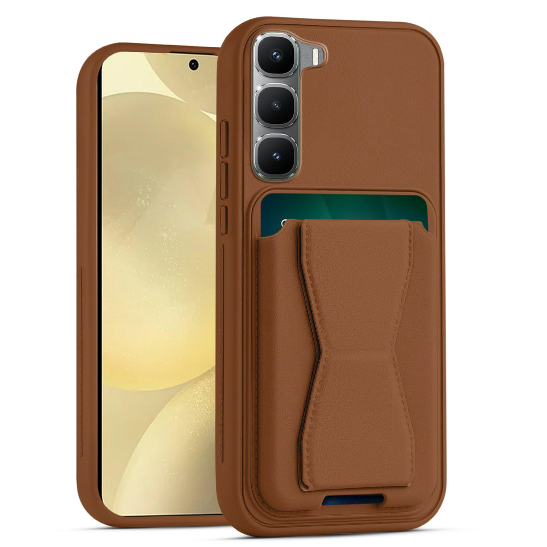 Dl3 Mobilak Leather Wallet Case Compatible with Infinix Hot 60 Pro+ Plus, Leather Back Cover With TPU Frame, Shockproof Protective Phone Case with Card Holder Stand (Brown)
