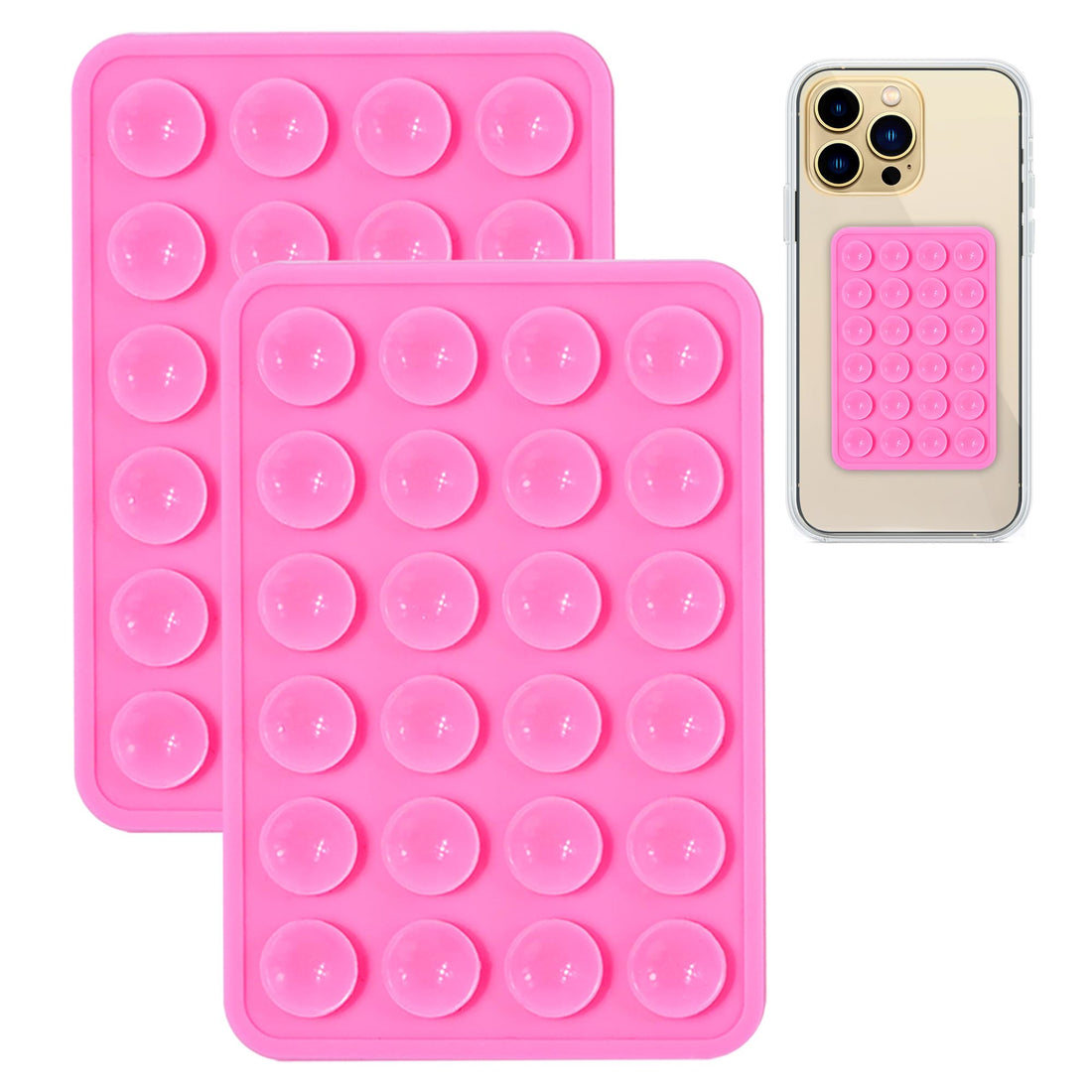 2Pcs Silicone Suction Phone Case Adhesive Mount, Anti-Slip Hands-Free Phone Holder, Sticky Phone Grip Compatible with iPhone and Android Cases for Tiktok Videos and Selfies, Pink