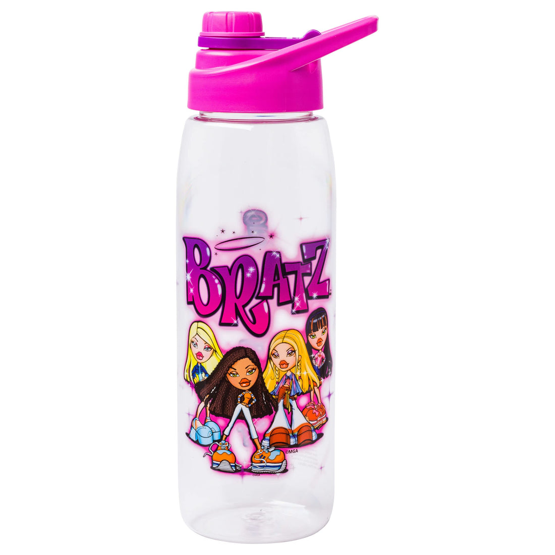 Silver Buffalo Bratz Featuring Cloe, Jade, Yasmin, and Sasha Water Bottle with Screw-On Lid, 28 Ounces