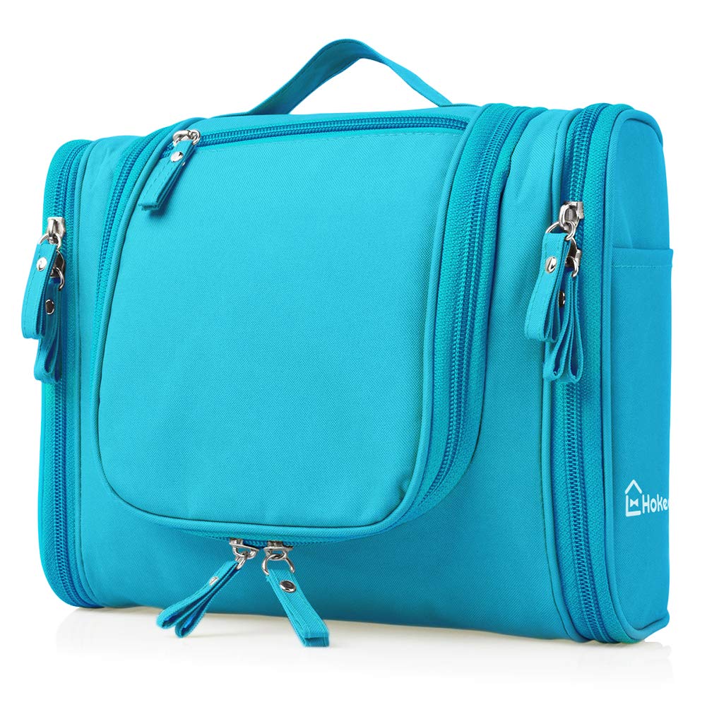 Heavy Duty Waterproof Hanging Toiletry Bag - Travel Cosmetic Makeup Wash Bag for Women & Shaving Kit Organizer Bag for Men - Large Size: 26 * 11.5 * 21.5cm (Light Blue)
