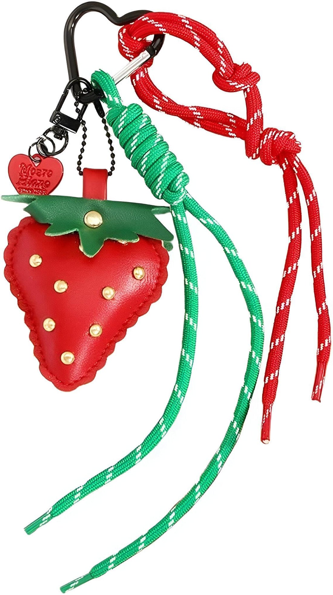 Leather Keychain - Premium leather keychain featuring a strawberry charm, designed for purses and bags, sturdy rope attachment, Y2K-inspired style for women, a cute everyday accessory