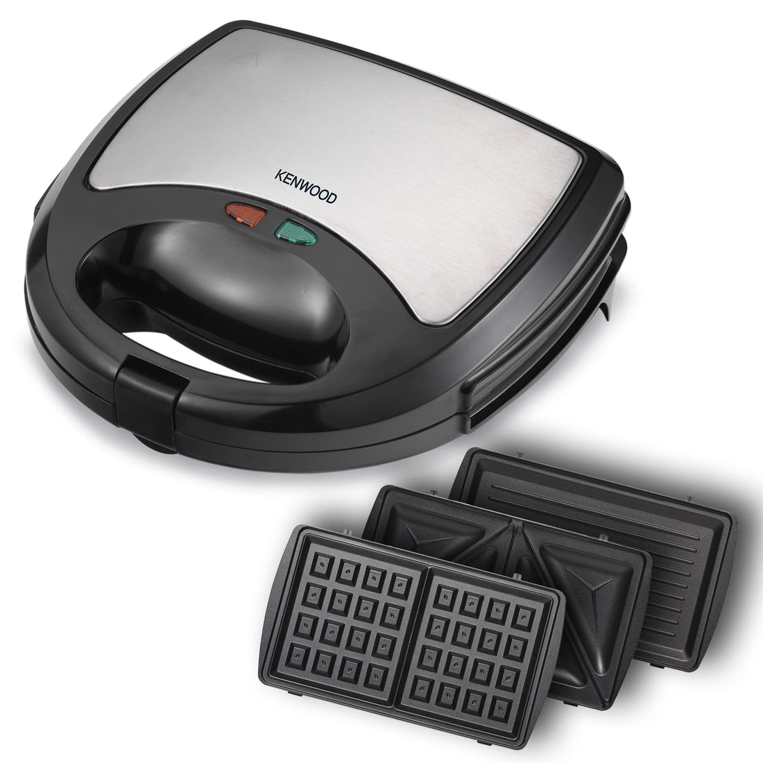 Kenwood Sandwich Maker 3 In 1 Sandwich, Grill/Griddle, Waffle, Dual Plate Press For Toasties, Easy To Use & Clean, Non-Stick Plates, Compact Size Bread Toaster Black/Metal Smm01.Aobk