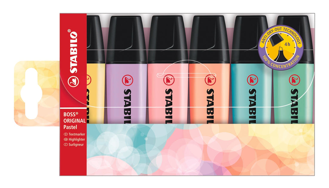 Highlighter Pen - STABILO BOSS ORIGINAL Pastel - Wallet of 6 (Assorted Colours)