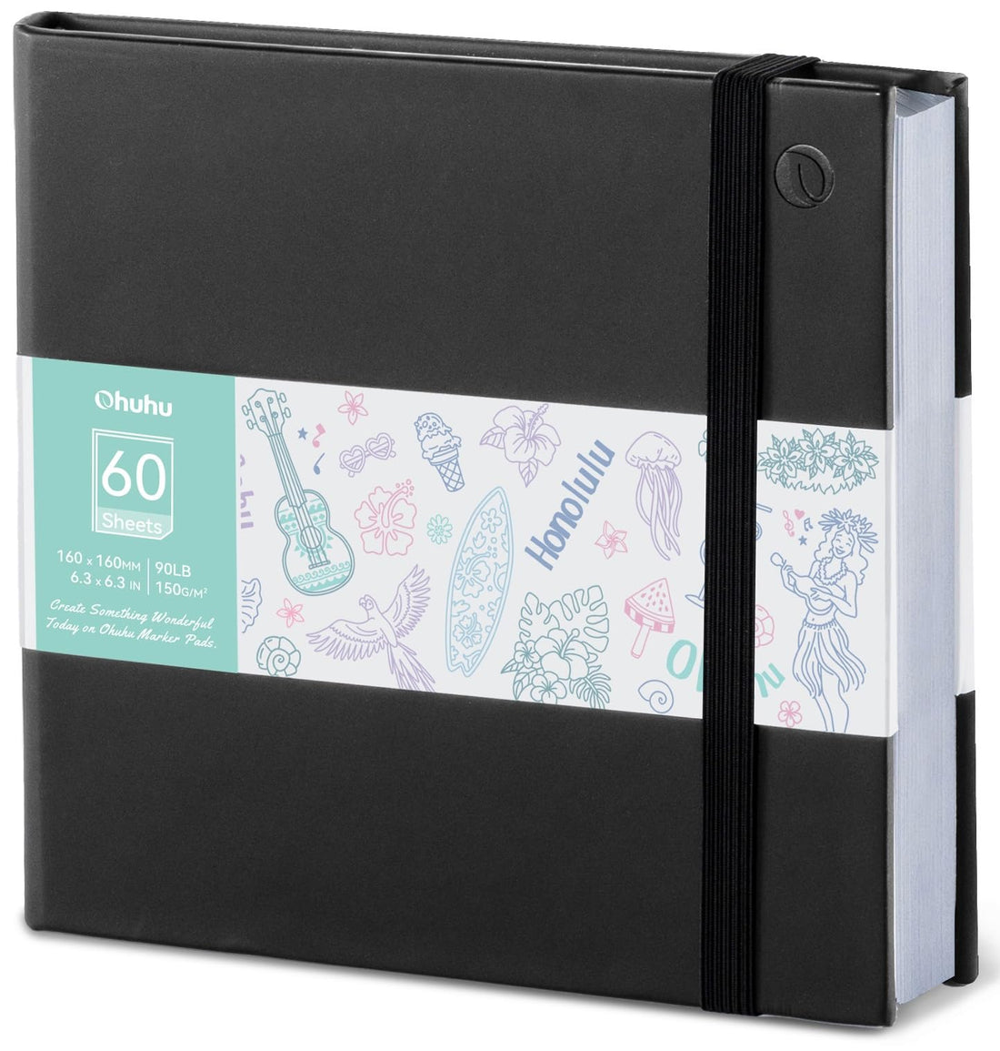 Ohuhu Sketchbook for Artists - Double-Sided Puncture Resistant 150 g/m² Paper, Square 16 x 16 cm - 120 Pages (60 Sheets), PU Leather Hardcover Sketchbook for Markers & Watercolour