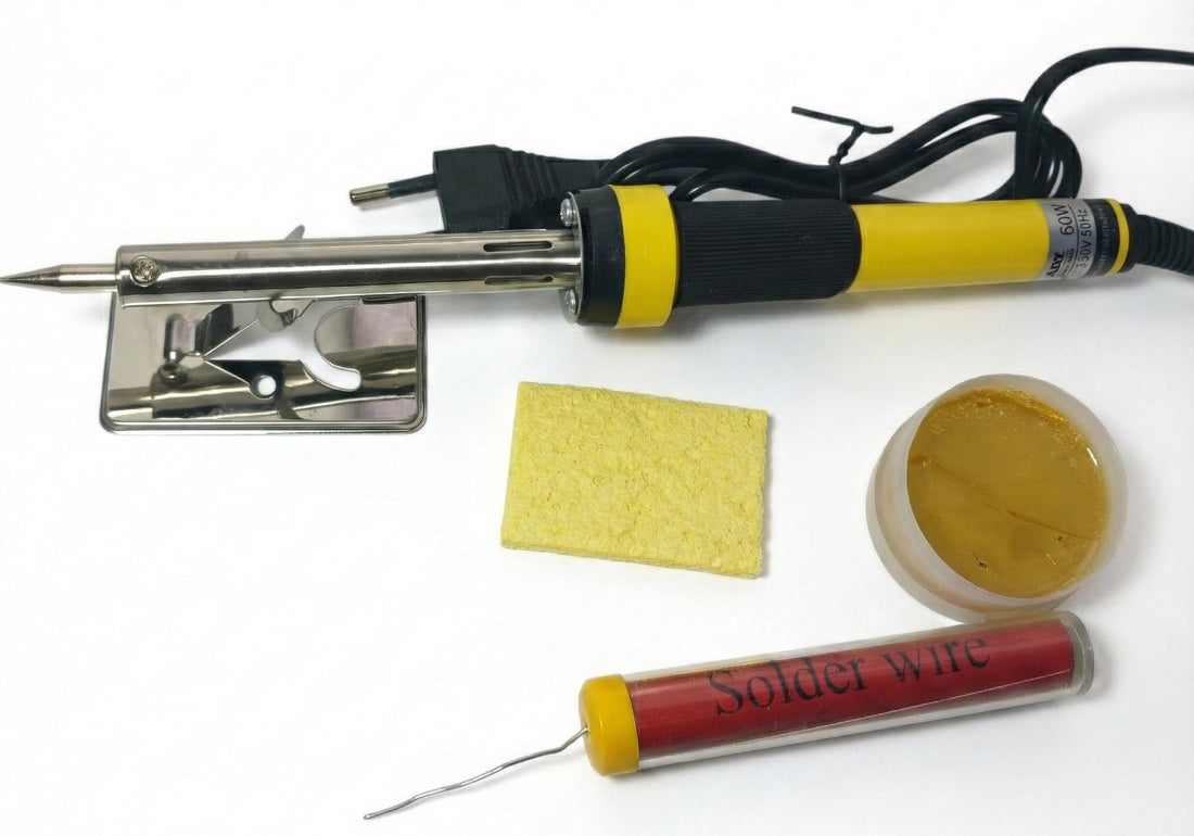 Electric Soldering Iron 60W with Metal Stand, Soldering Cord, Flex and Cleaning Sponge - Complete Kit for Electronics and Maintenance