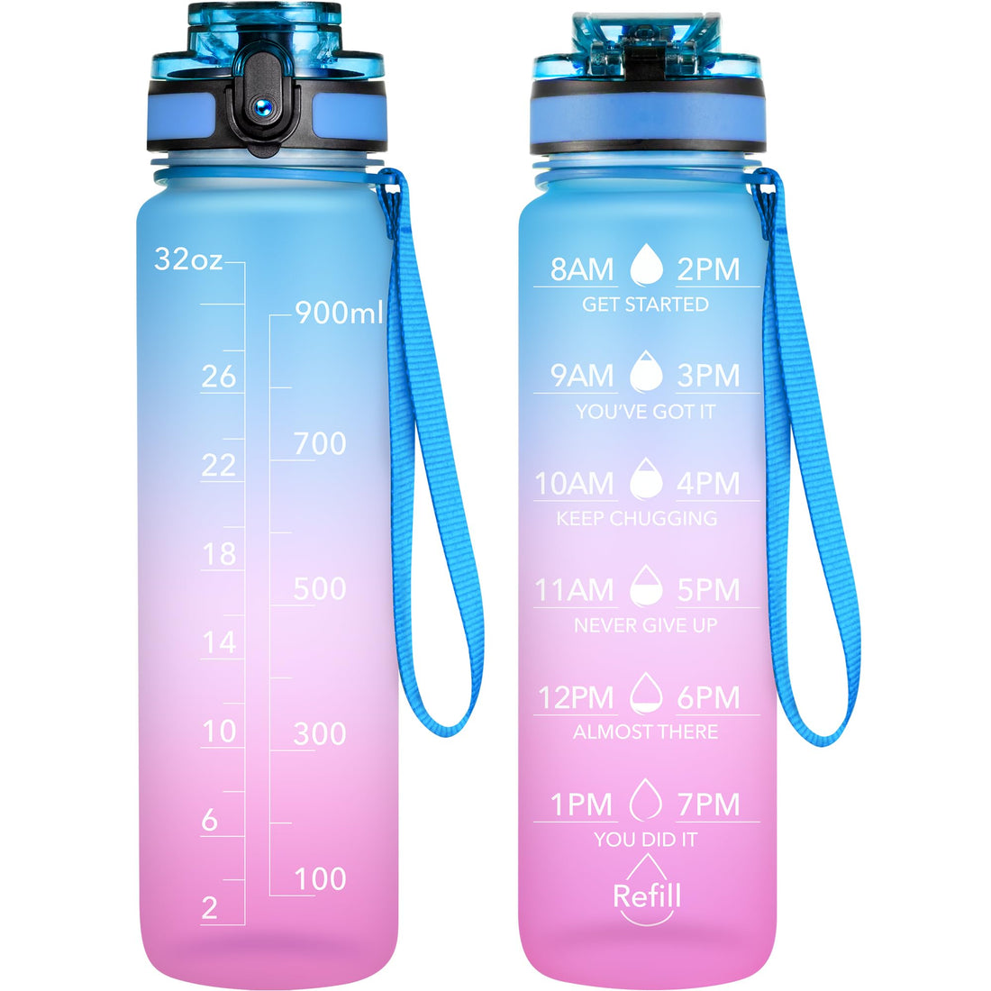 OLDLEY Water Bottles, 32oz Motivational Sports Water Bottle with Time Marker - Times to Drink - Tritan, BPA Free, Wide Mouth Leakproof, Blue Amethyst (1 Pack)