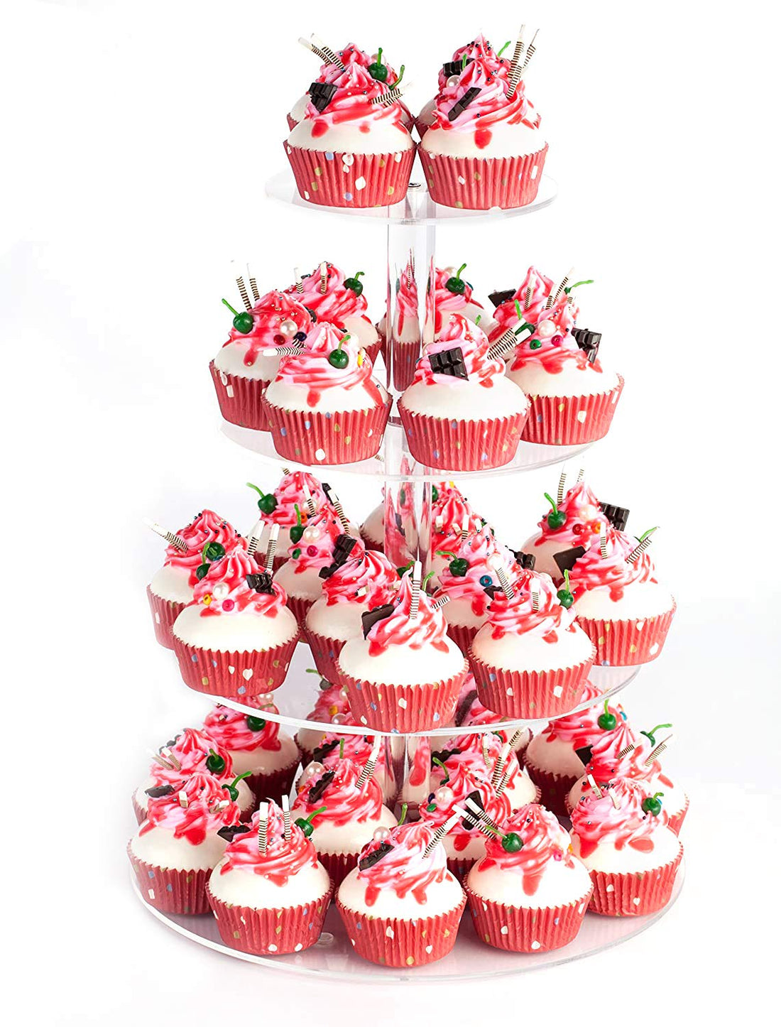 BEST MEDIA Round Acrylic Cupcake Stand, 4-Tier Premium Cupcake Holder, Tower Display for Pastries, Cake, Desserts, Ideal for Candy Bar, Party Decor, Weddings, Birthdays, Baby Showers and Events, Clear