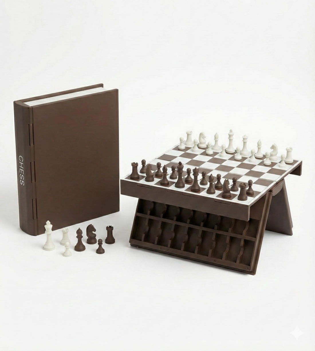 PlayBook'd Board Games Collection, Book-Shaped Design, 4 Games - Chess, Backgammon, Sea Battle, Four in a Row, Portable Travel Games, Decorative Storage (Chess)