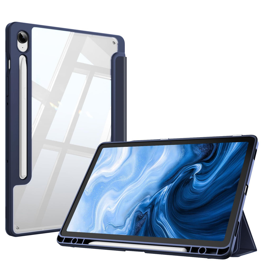 Fintie Hybrid Case for Samsung Galaxy Tab S9 11 Inch 2023 SM-X710/X716B/X718U Tablet with Pen Holder - Shockproof Protective Case with Transparent Hard Back Cover - Dark Blue