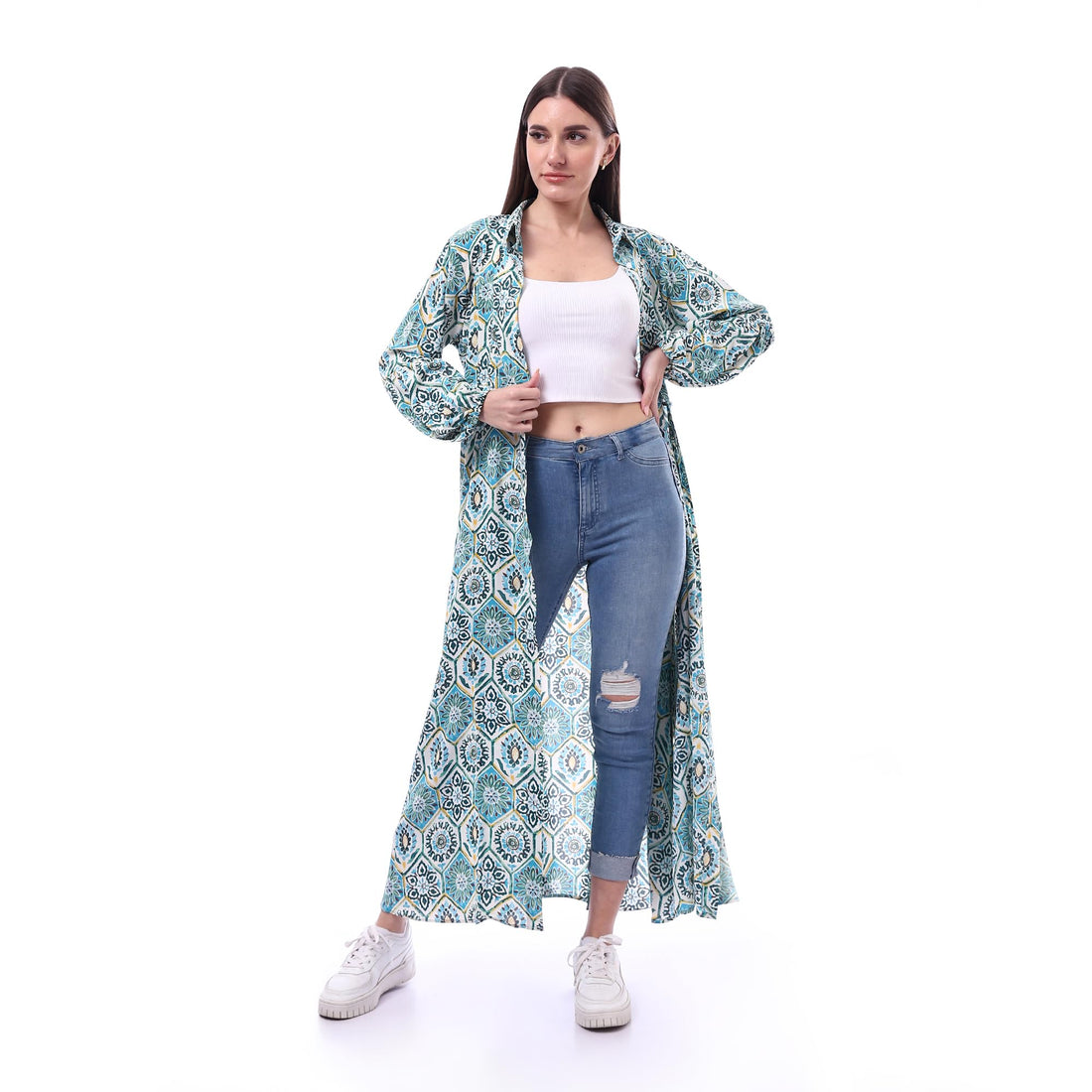 Andora womens Trendy Floral Long Sleeve Maxi With Belt Dress