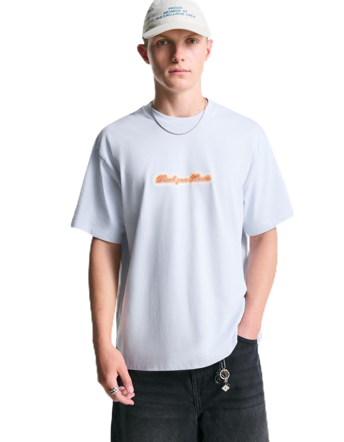 Bershka Short Sleeve Printed T-Shirt for Men, Purple, XS/S/M/L/XL, Regular Fit, Casual