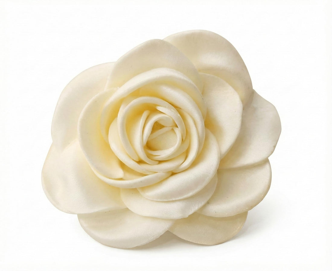 Nopatia Realistic White Rose Hair Clip - Elegant Pink Hair Accessory for Events and Weddings - Soft Velvet Hairpin for Classic and Attractive Touch