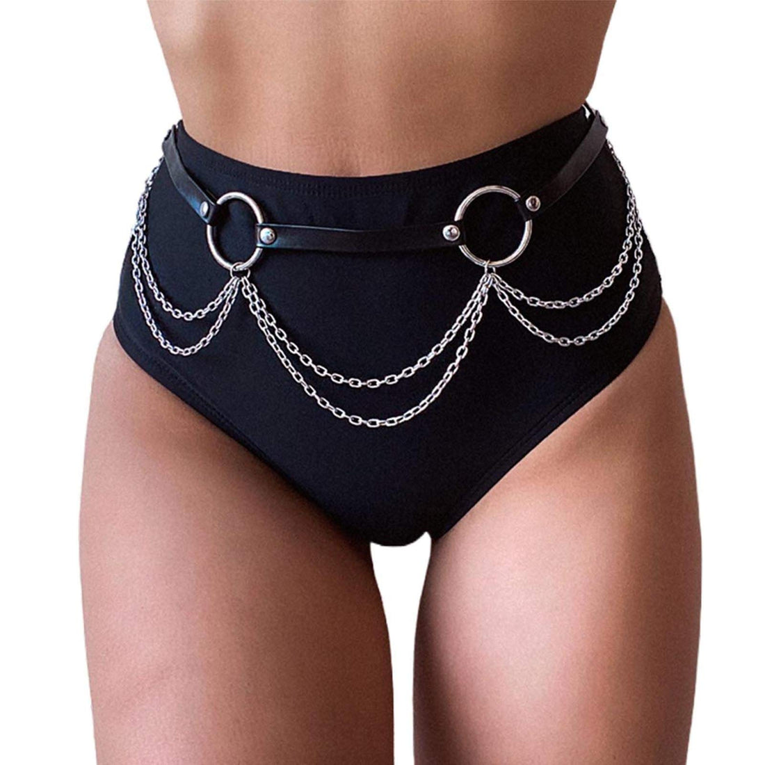 Punk Waist Chain Belt Black Leather Body Chain Leg Harness Rave Body Accessory Jewelry for Women and Girls