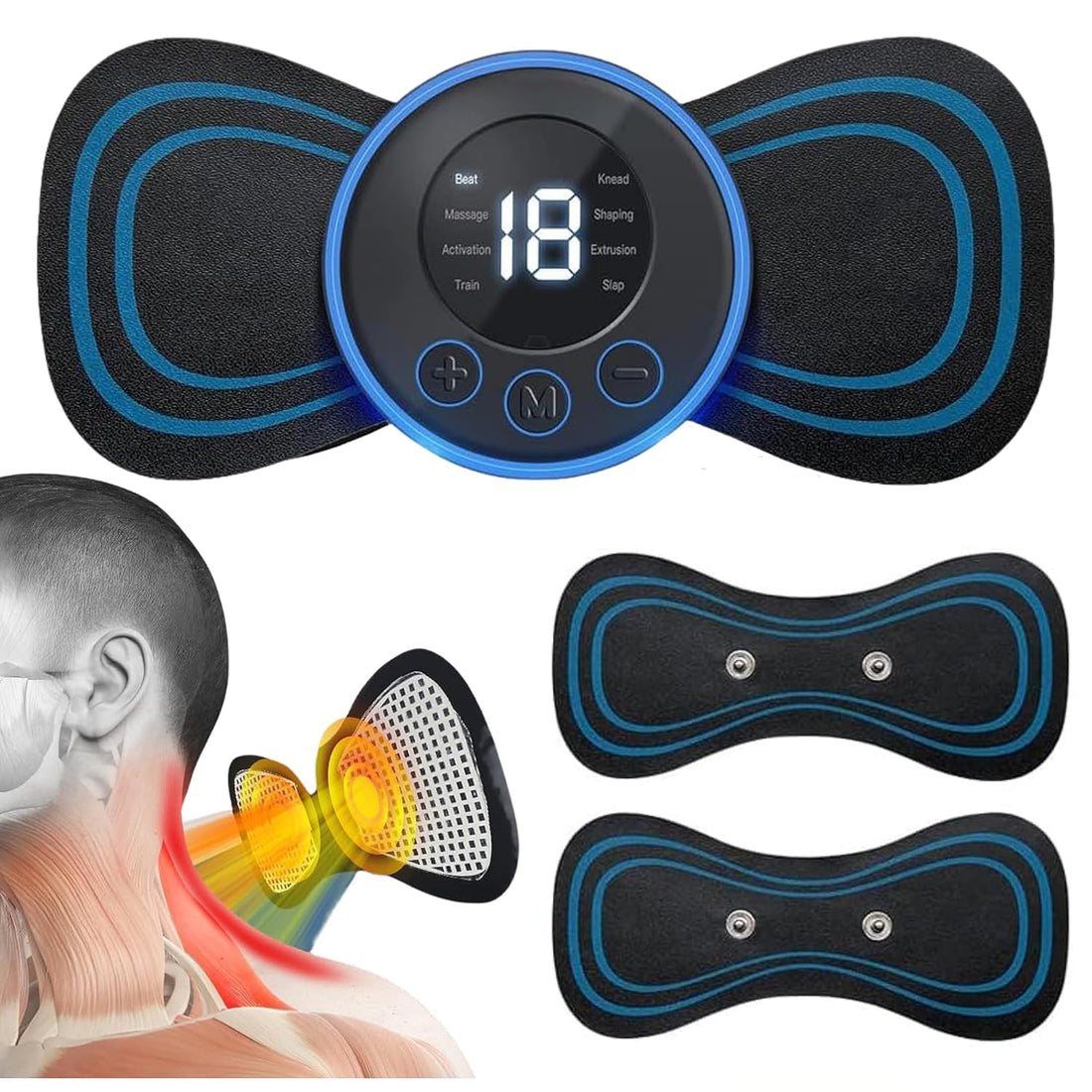 Butterfly Design Body Muscle Massager | Wireless Vibrating Mini Massager 8 Mode & 19 Strength Levels of Pain Relief, Portable and Rechargeable | EMS Patch for Shoulder, Neck, Arms, Legs, Neck