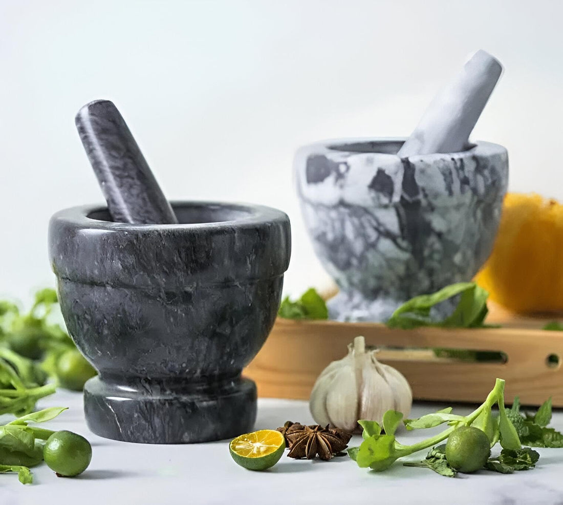 Mortar & Pestle - Granite & Marble - Natural Stone Mortar and Pestle Set Perfect for Grinding Various Herbs and Spices, Essential for Every Cooking Enthusiast (Shown, 2 Mortars and Pestle)