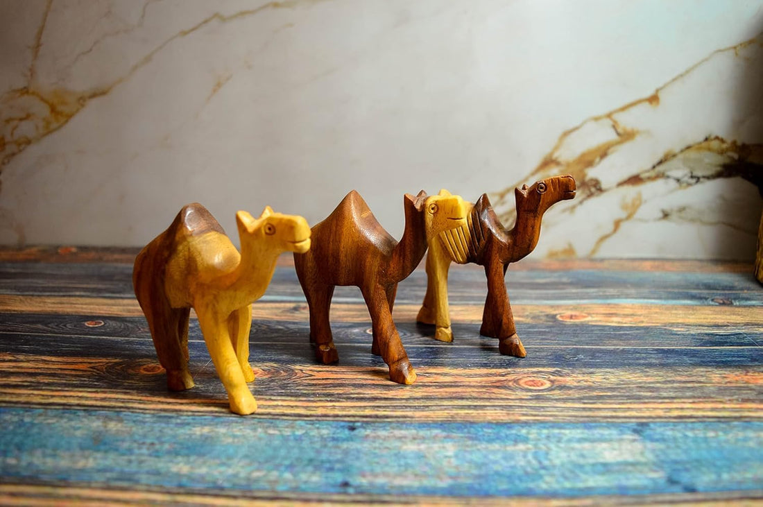 Egypt Antiques Natural Handmade Wooden Home Decor Sculpture Set 3-Pieces, Brown