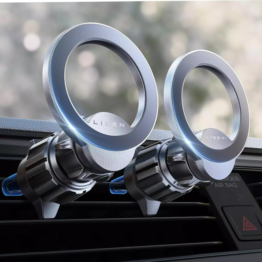 Magnetic Car Phone Holder Compatible with MagSafe, Air Vent Mount with 24 Strong Magnets for iPhone 16 15 14 13 Pro Max Plus, Black, LISEN 2 Pack