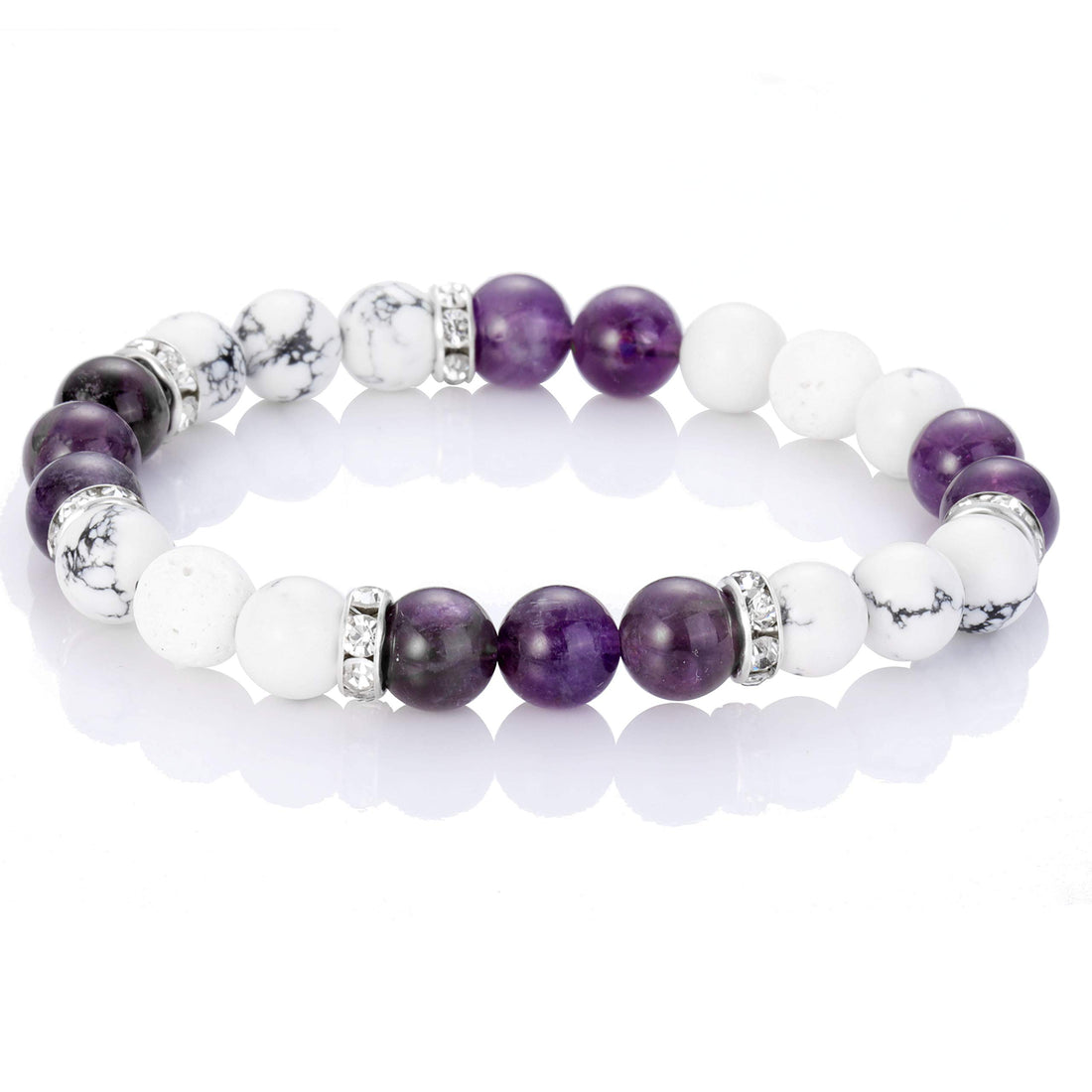 SUMMER LOVE 8MM Natural Stone Healing Crystal Stretch Bracelet for Anxiety Stress Relief Howlite Lava Stones Oil Diffuser Yoga Meditation Beads Bracelets for Women, 9 inch, Stone
