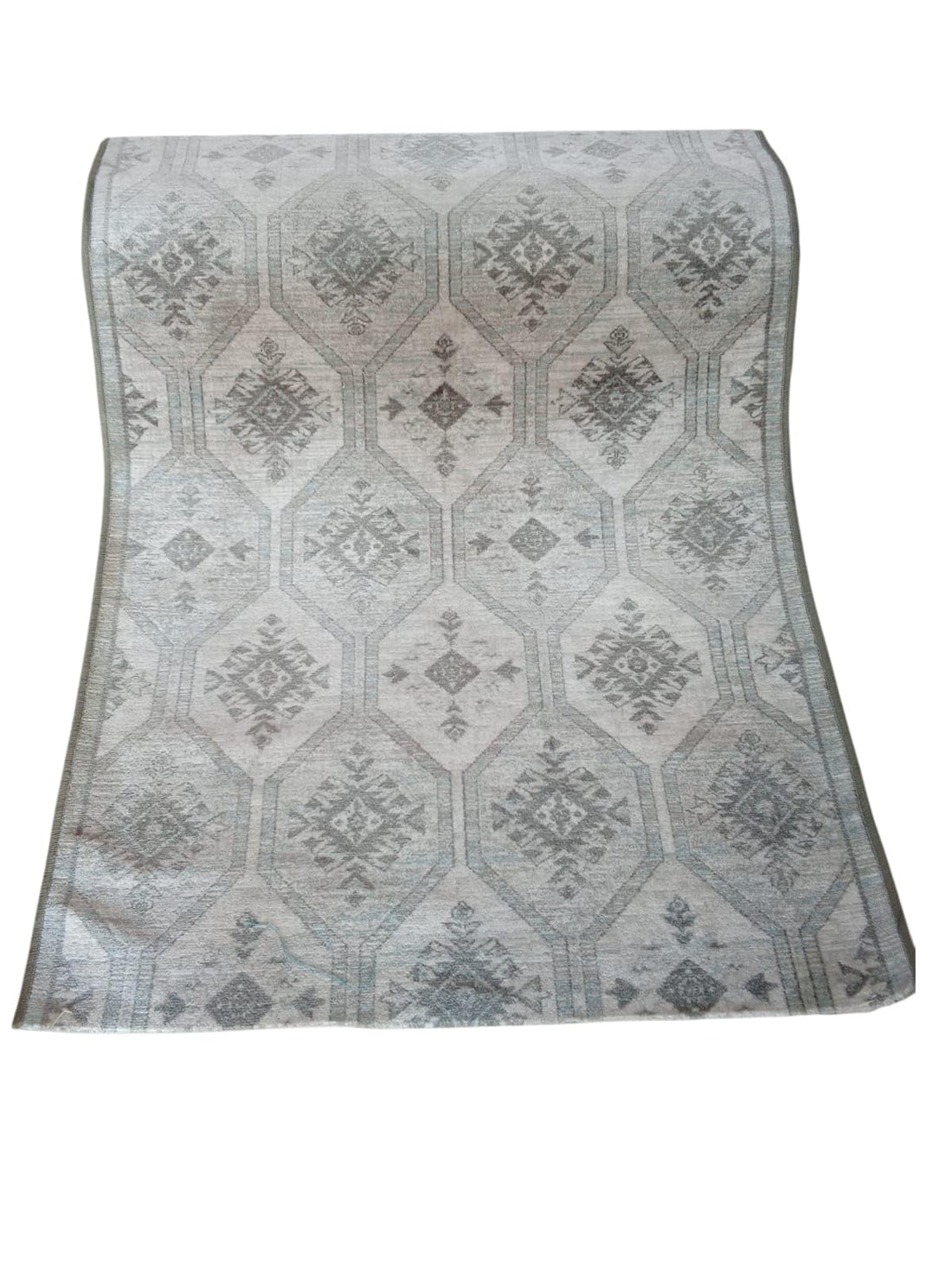 Weavers Traditional Geometric Pattern Floor Mat, Grey and Beige, 100cm x 100cm, Cotton and Polyester, Protect Floors, Modern Design 100 * 200cm