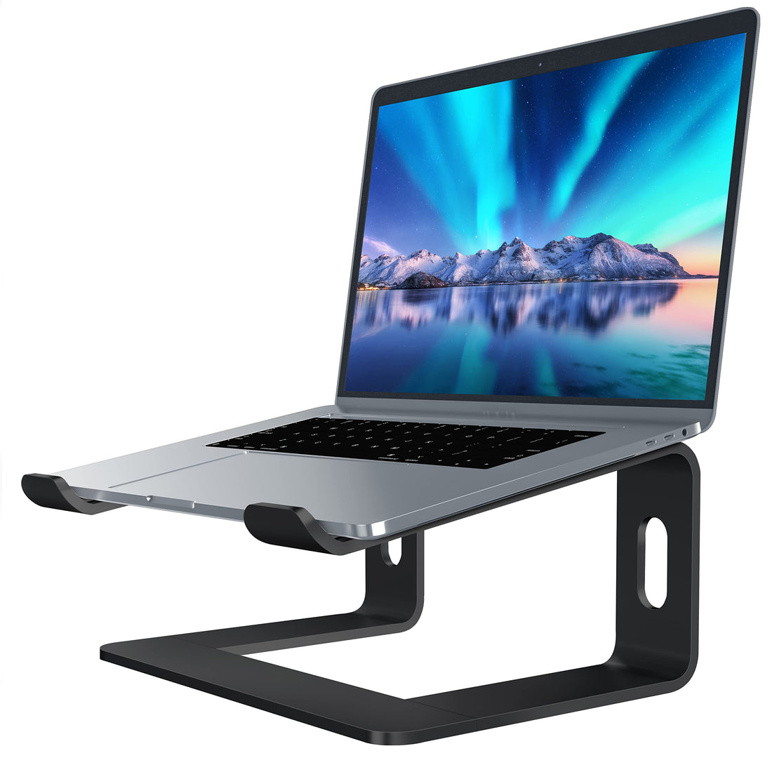 Soundance Aluminum Laptop Stand for Desk Compatible with Mac MacBook Pro Air Apple Notebook, Portable Holder Ergonomic Elevator Metal Riser for 10 to 15.6 inch PC Desktop Computer, Black