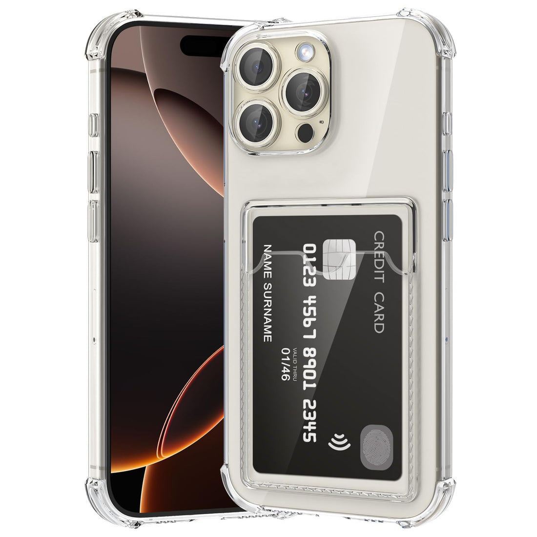 Dl3 Mobilak iPhone 16 Pro Max 6.9-Inch Case Clear Card Holder Back Wallet Crystal Transparent Soft TPU Shockproof Bumper Corner Drop Protection Phone Case Cover With Camera Protection - Transparent
