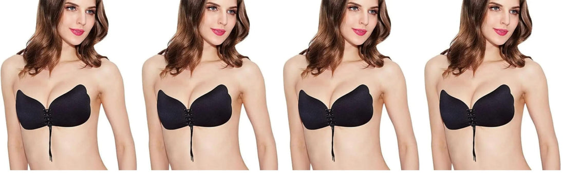 LALABRA - Silicone Adhesive Bra With Adjustable Drawstring For Women And Girls - Push up Strapless Backless Silicone/Fabric Nude Invisible Bra for Women Reusable (Size: C)- black