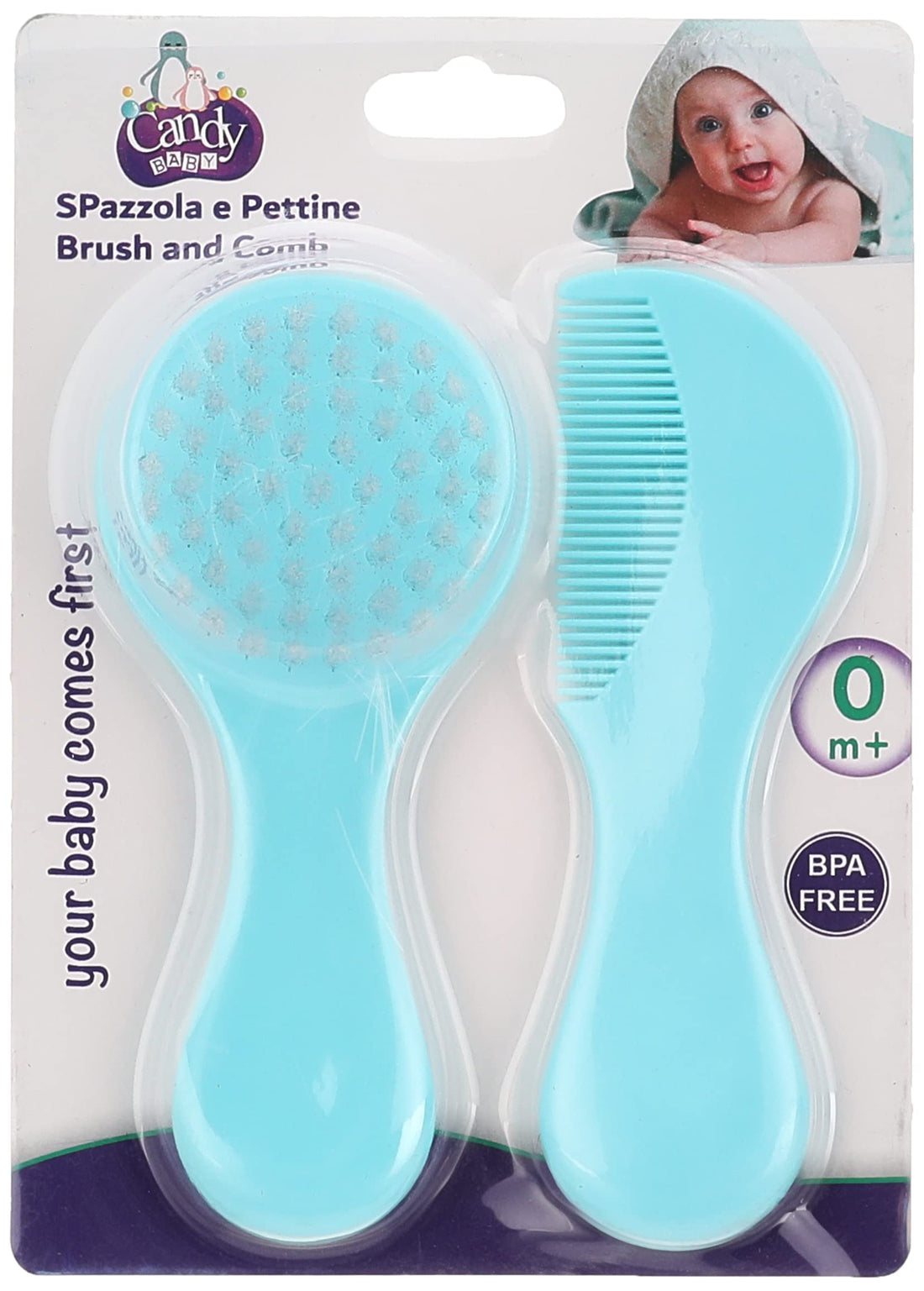 Candy Baby Brush and Comb BPA Free For boys-Baby Blue-+ 0 Month