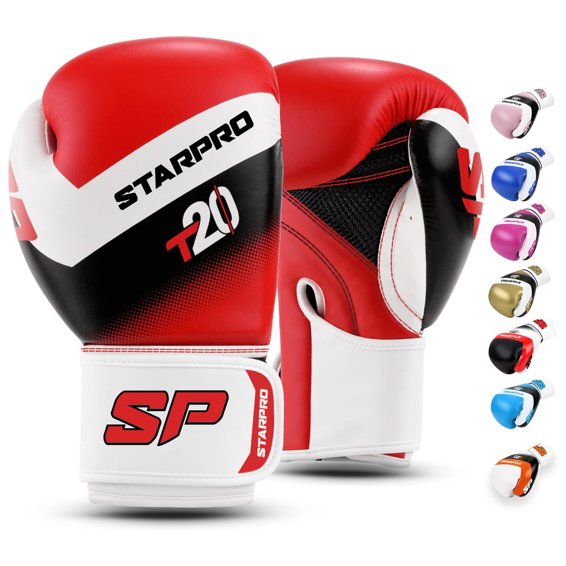 Starpro T20 Boxing Gloves - 8oz 10oz 12oz 14oz 16oz - Vegan Leather Gloves for Training Sparring with Waterproof Lining - Breathable Mesh - Hand Protection