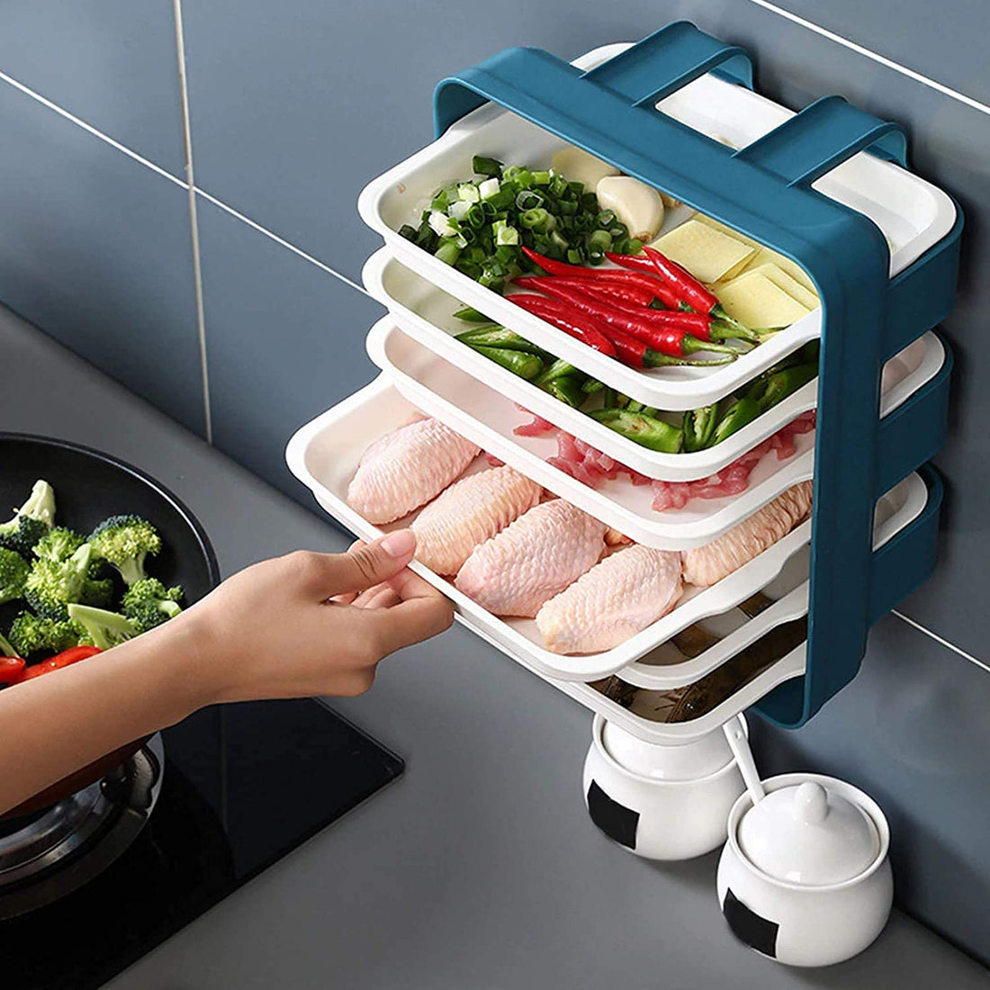 Wall Mounted Dish Rack Multi-Layer Food Prep Organizer Rack 3-6 Tier Food Prep Dish Rack (3 Tier)