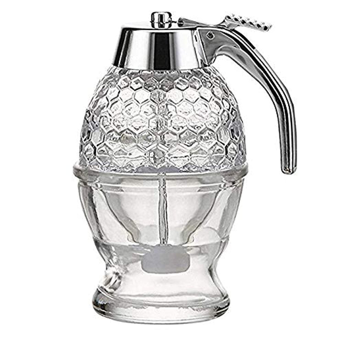 Other Syrup Honey Dispenser with Storage Stand, 8-Ounce Capacity, Clear Glass with Geometric Honeycomb Design