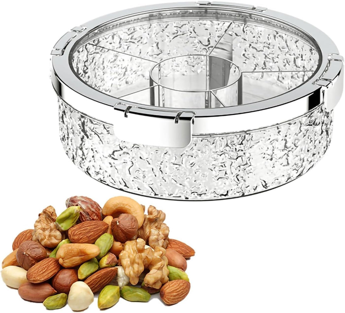 Acrylic Tasley Plate Divided with Clear Lid Multiple Compartments Nuts Dry Candy Organizer Elegant Display Gold Green Clear for Home Kitchen