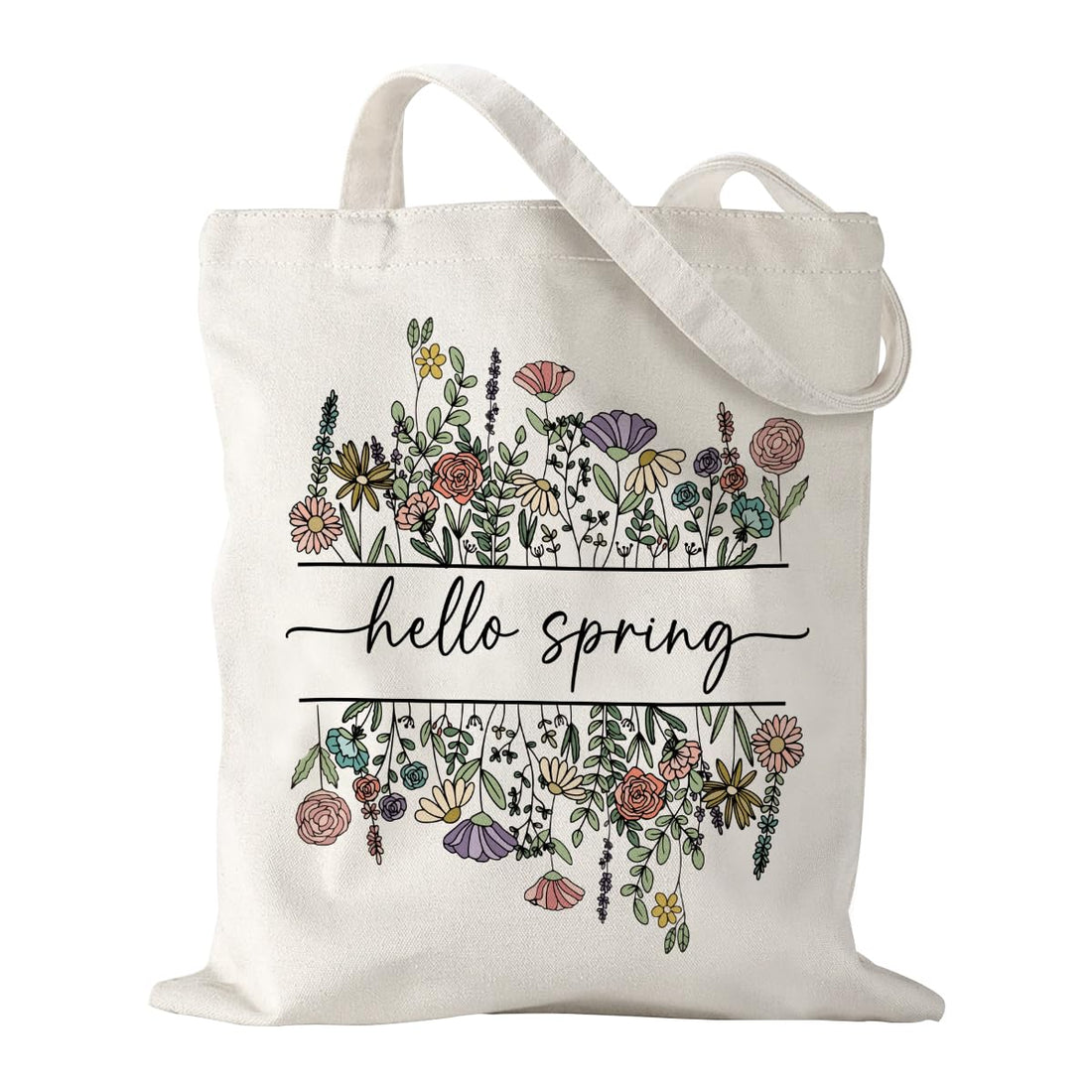 Aesthetic Tote Bags for Women Spring Wildflower Pattern Cute Tote Bag Canvas Tote Bag for Vacation Shopping Grocery Mother's Day Spring Birthday Gifts for Women Mom Sisters, Hello Spring 1, One size
