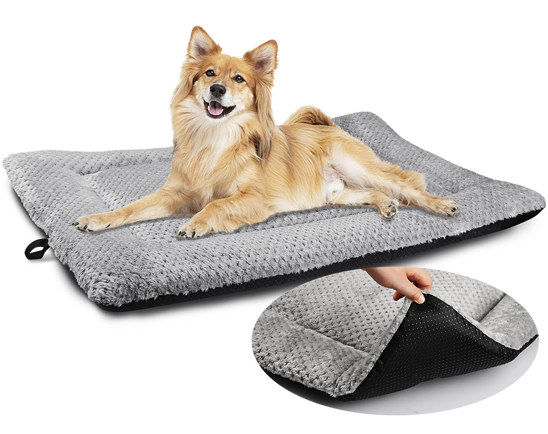 Dog Bed Mattress Washable, Fluffy Sherpa Cat Bed Cushion with Anti-Slip Bottom Warm Pet Dog Crate Mat for Small and Medium Pets, 75 x 53CM, Grey