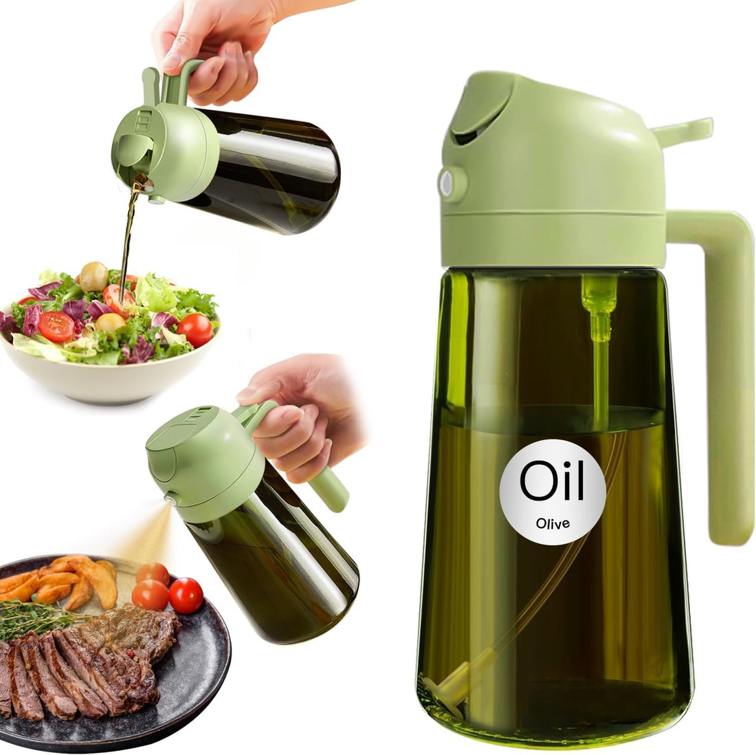 16oz/470ml Olive Oil Dispenser for Kitchen 2 in 1 Glass Oil Sprayer and Pour Bottle with Free Oil Brush Stickers Light Blocking Dark Glass Oil Mister for Cooking Air Fryer BBQ Baking Salad