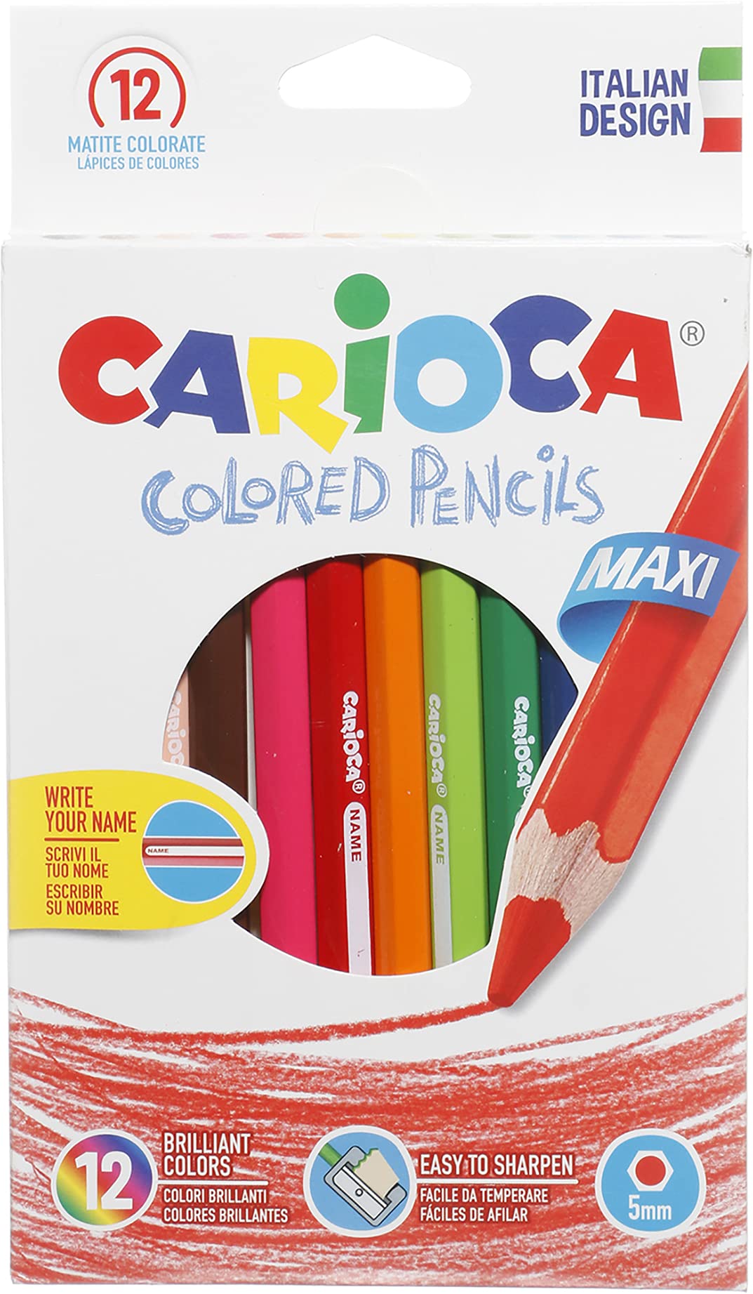 Carioca Colored Pencils 5 mm - Maxi, Set of 12 Pieces, Multi Color