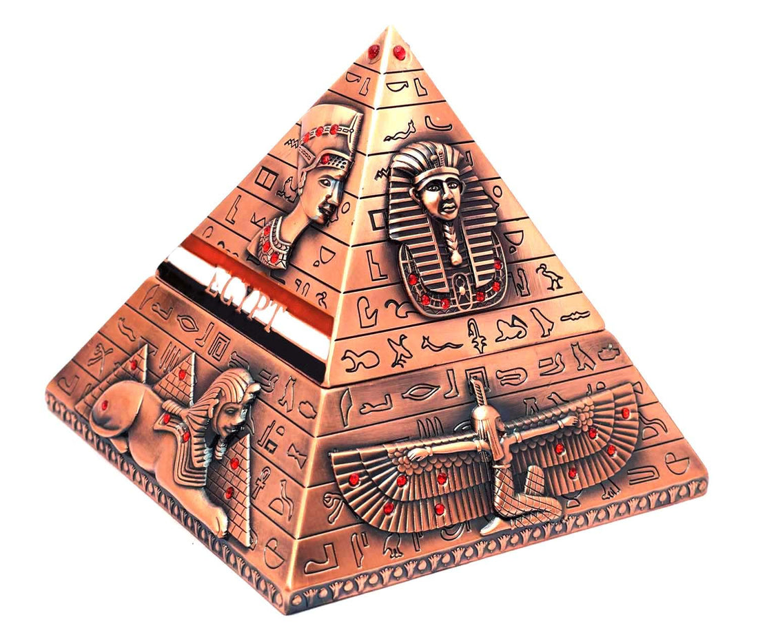 Immatgar Luxury Egyptian Jewelry Storage Box pyramids shape Pharaonic Pattern - premium Souvenir gifts for Women and Girls, Home Decor Piece (Burnt Red - 12 CM Height)