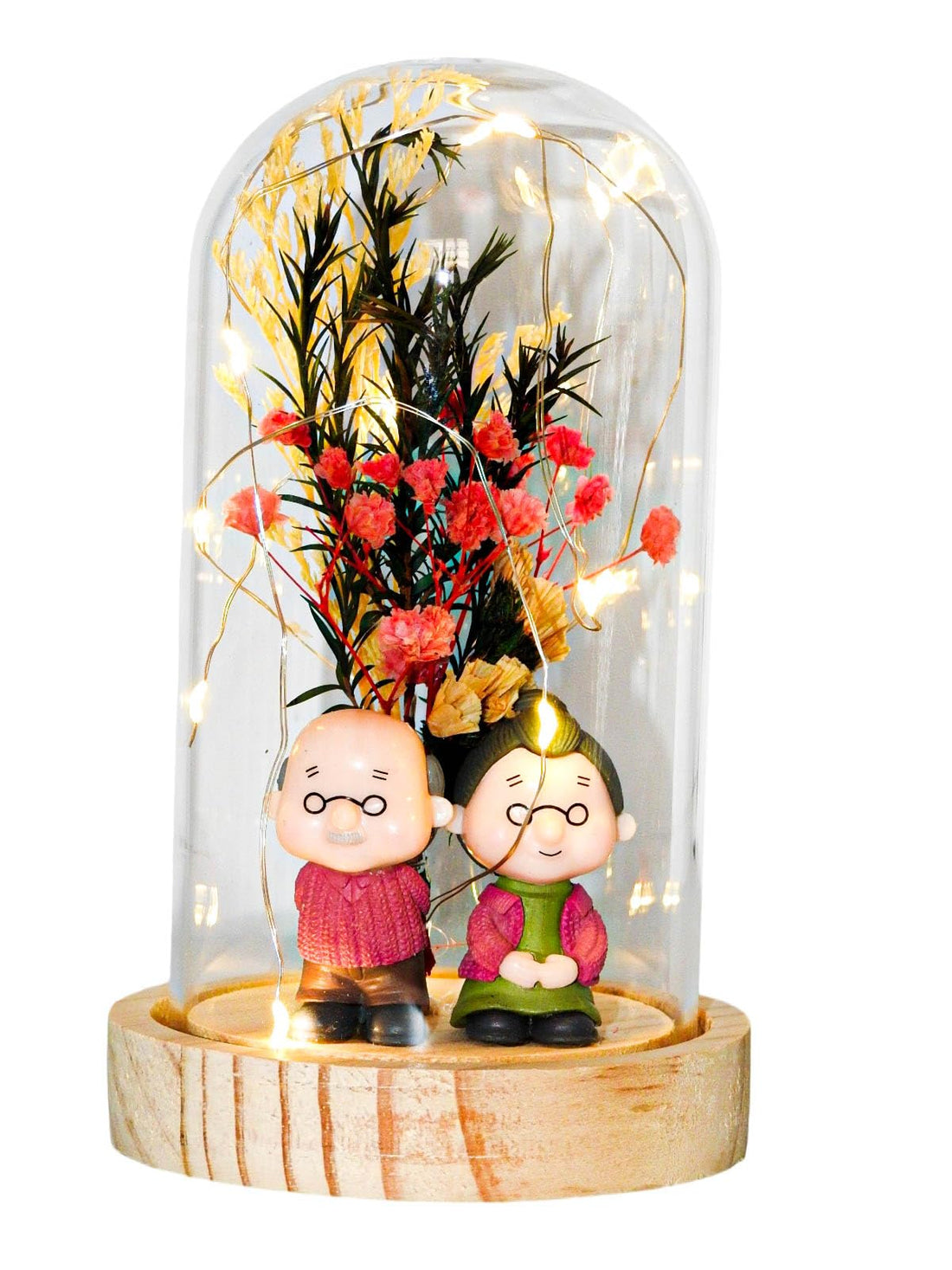 Together until the end With Fairy String Lights In Dome For Real Dried Flowers In Glass Dome Present For Valentine's Day, Mother's Day, Birthday, Anniversary, Engagement - 17X9.5 CM LED Light