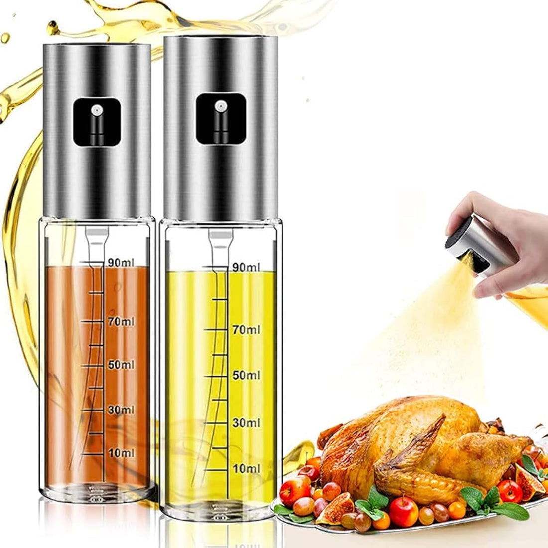 Oil Sprayer Olive Oil Sprayer Bottle with Pastry Brush, Bottle Brush and Oil Funnel for Cooking, BBQ, Grilling, Salads 100 ml x 2