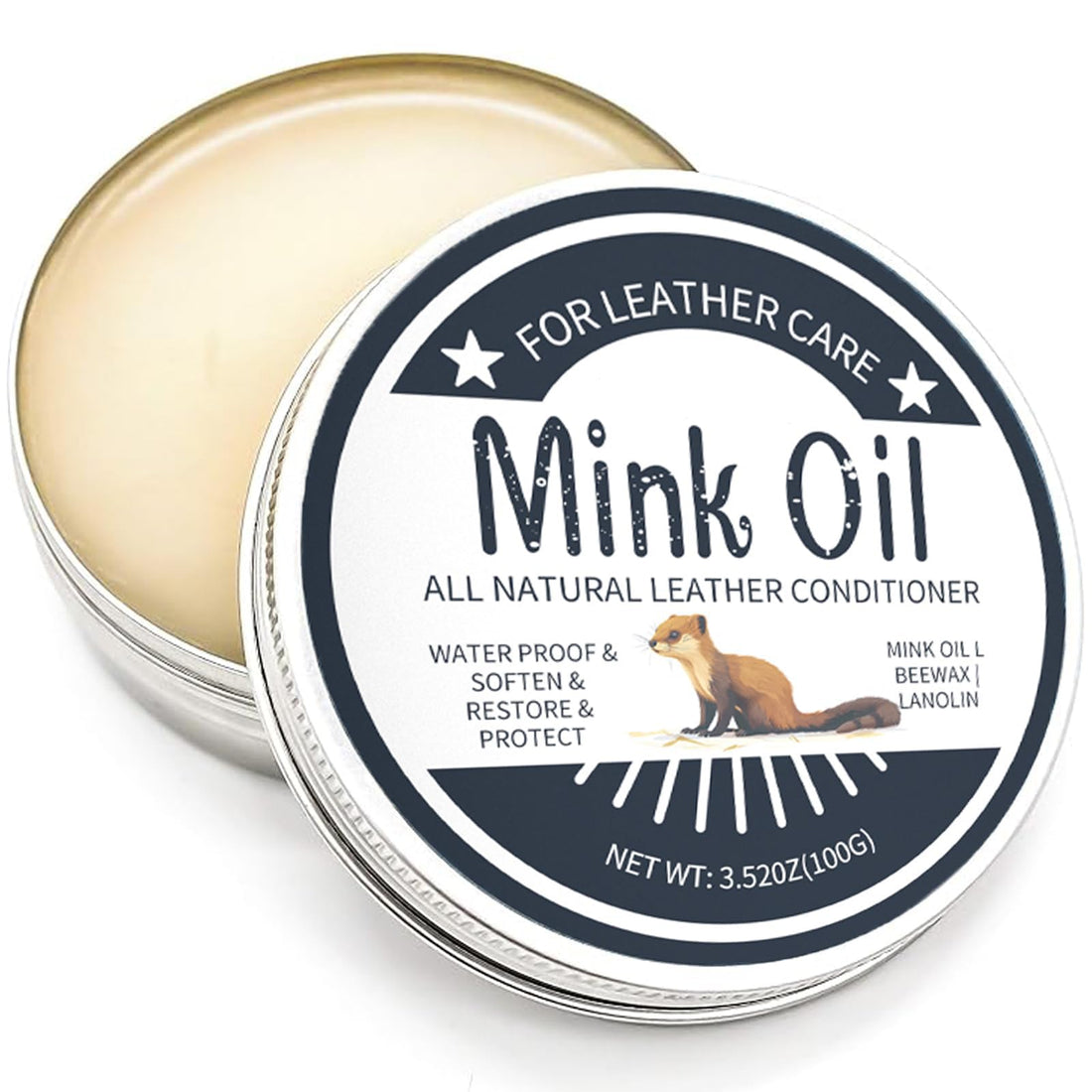 All-Natural Leather Cream, Leather Conditioner Cleaner, 3.52 Oz Mink Oil Kit With Sponge, Waterproof Soften Brighten Restore Car Interior Shoe Boot, Saddle, Jacket, Purse, Glove, Vinyl